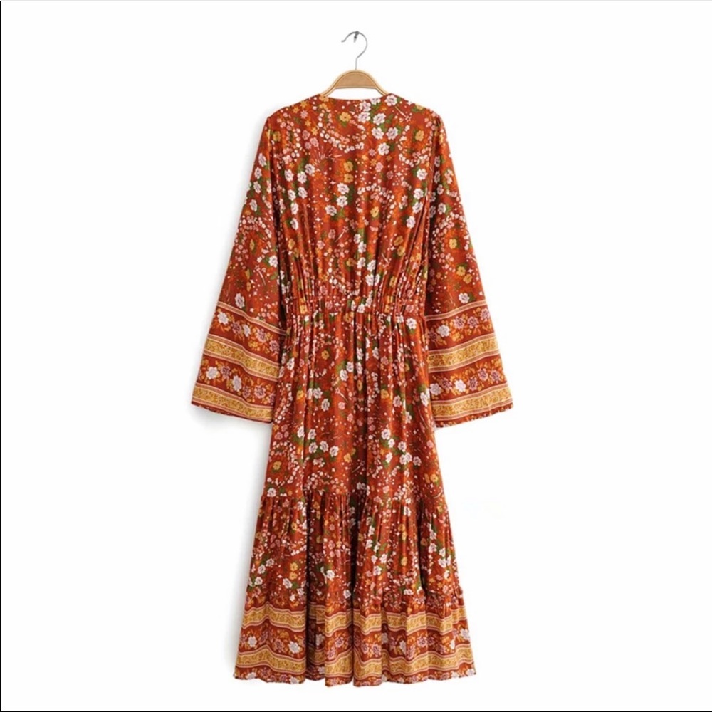 Long Sleeve Boho Floral Gypsy Print Maxi Dress - Picture 6 of 13